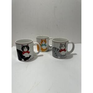 Cat Mug Set Of 3 Pelzman Designs by Vandor 1982 Japan Retro Tabby, Tuxedo READ**